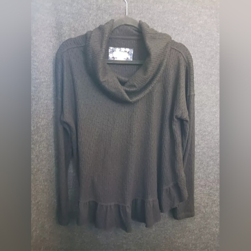 Anthropologie Maeve Women's Black Addie Ruffled Hacci Cowl Neck Sweater‎ Small